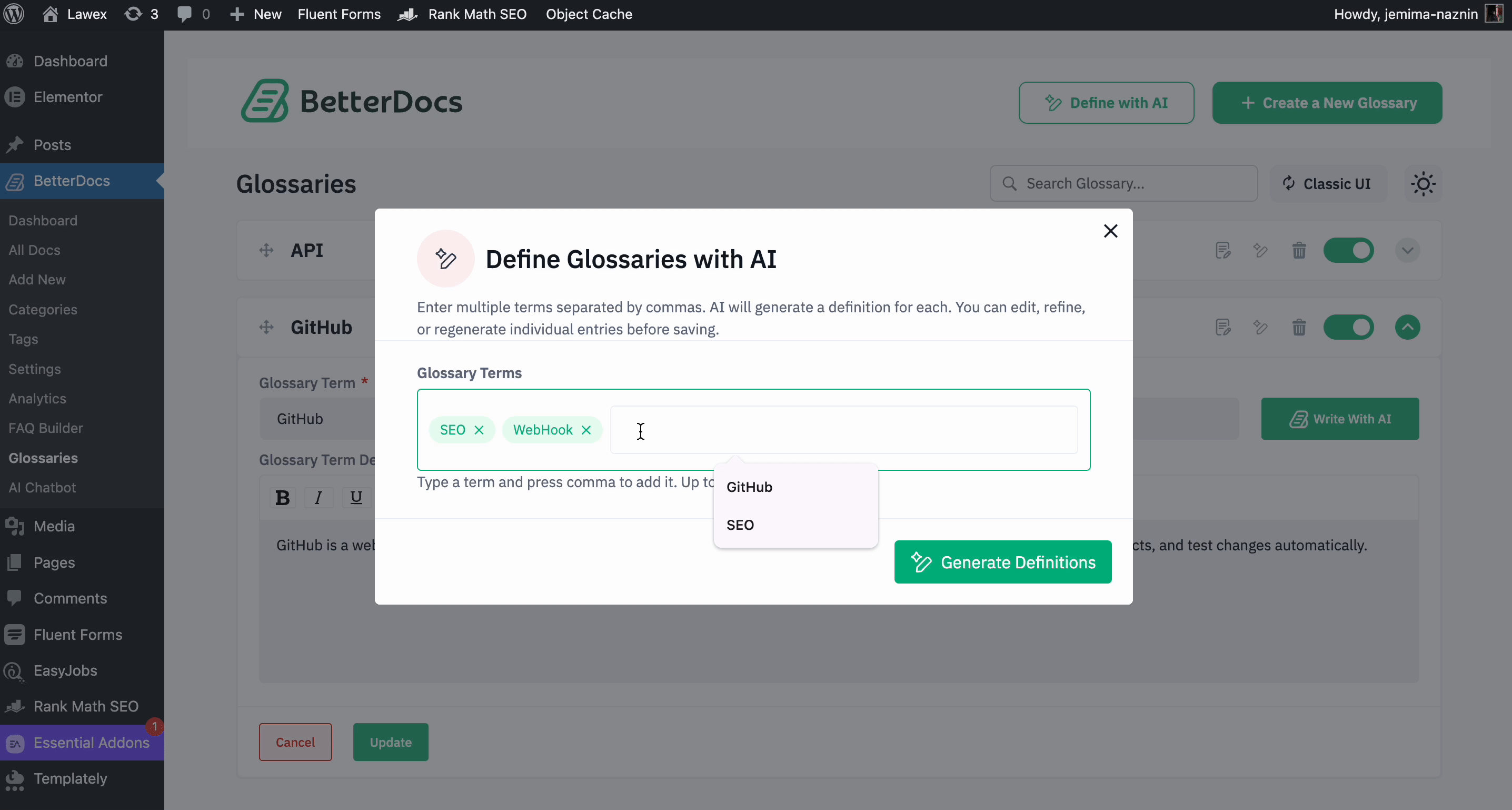 How to Activate Glossary in BetterDocs 6 Glossary with AI