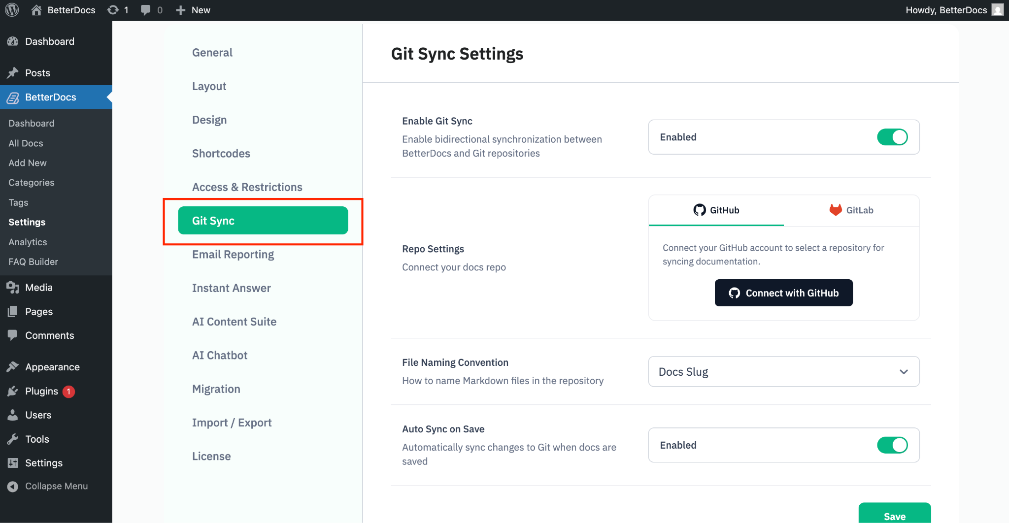 How to Connect the GitLab Repository to BetterDocs 1 Connect the GitLab Repository