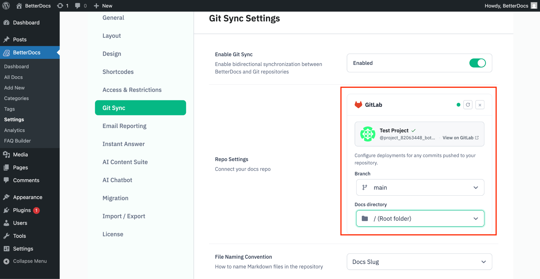 How to Connect the GitLab Repository to BetterDocs 3 Configure the GitLab Settings