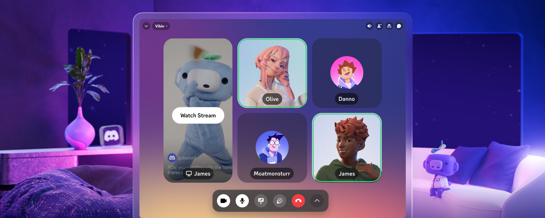 Four friends in a call on Discord for Meta Quest. 