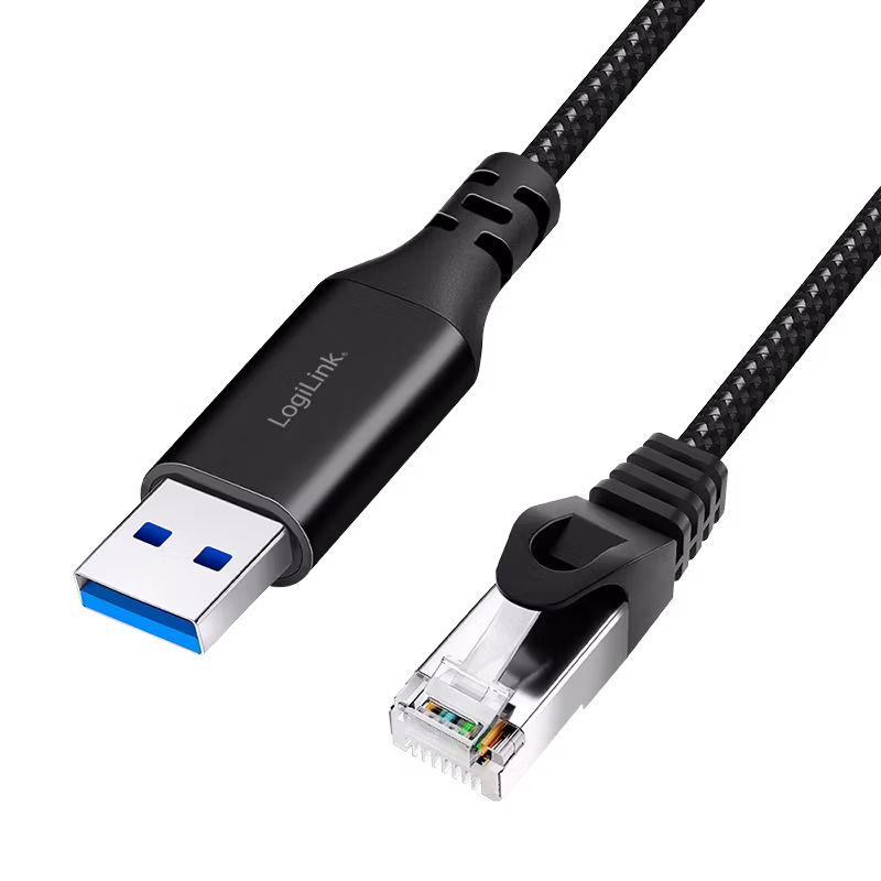 USB 3.0 Nettverkskabel, A/M til RJ45/M, 1Gbps, aktiv, sort/grå, 1,5m