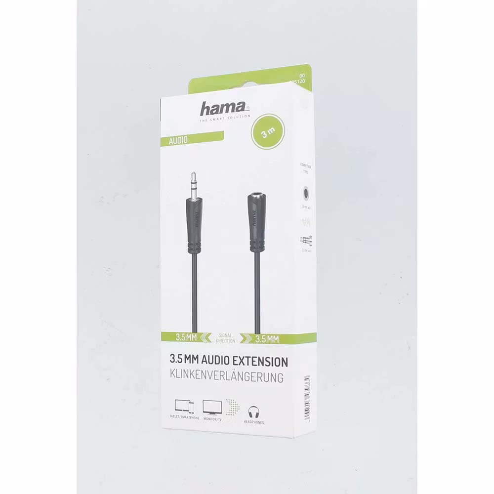 HAMA Lydkabel 3,5mm(M) - 3,5mm(F) Forlengelse 3m *