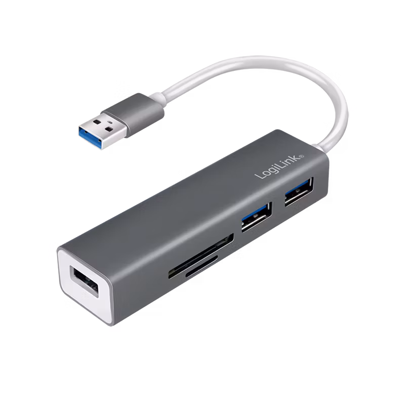 Logilink USB 3.0, 3-port hub med kortleser