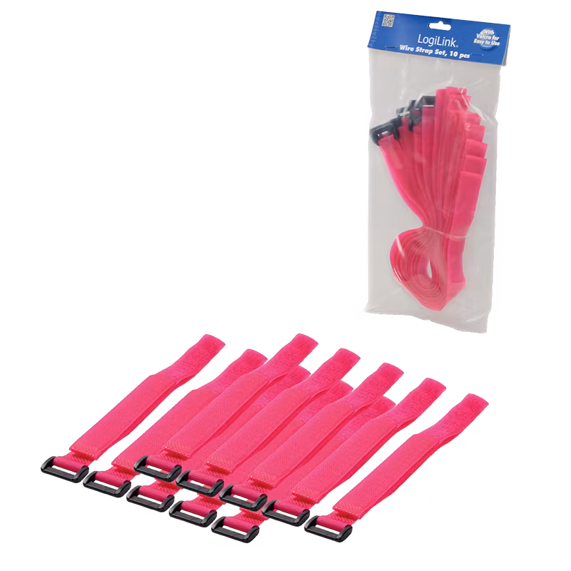 LOGILINK Buntebånd (borrelås), PA66, 10 stk, rosa, B: 20​​mm, L: 500mm