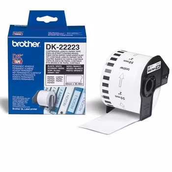 Brother DK22223 taperull i løpende lengde, sort på hvit, 50mm