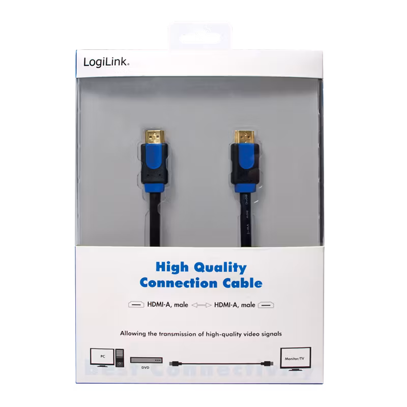 HDMI-kabel, A/M til A/M, 4K/30 Hz, svart/blå, 10m