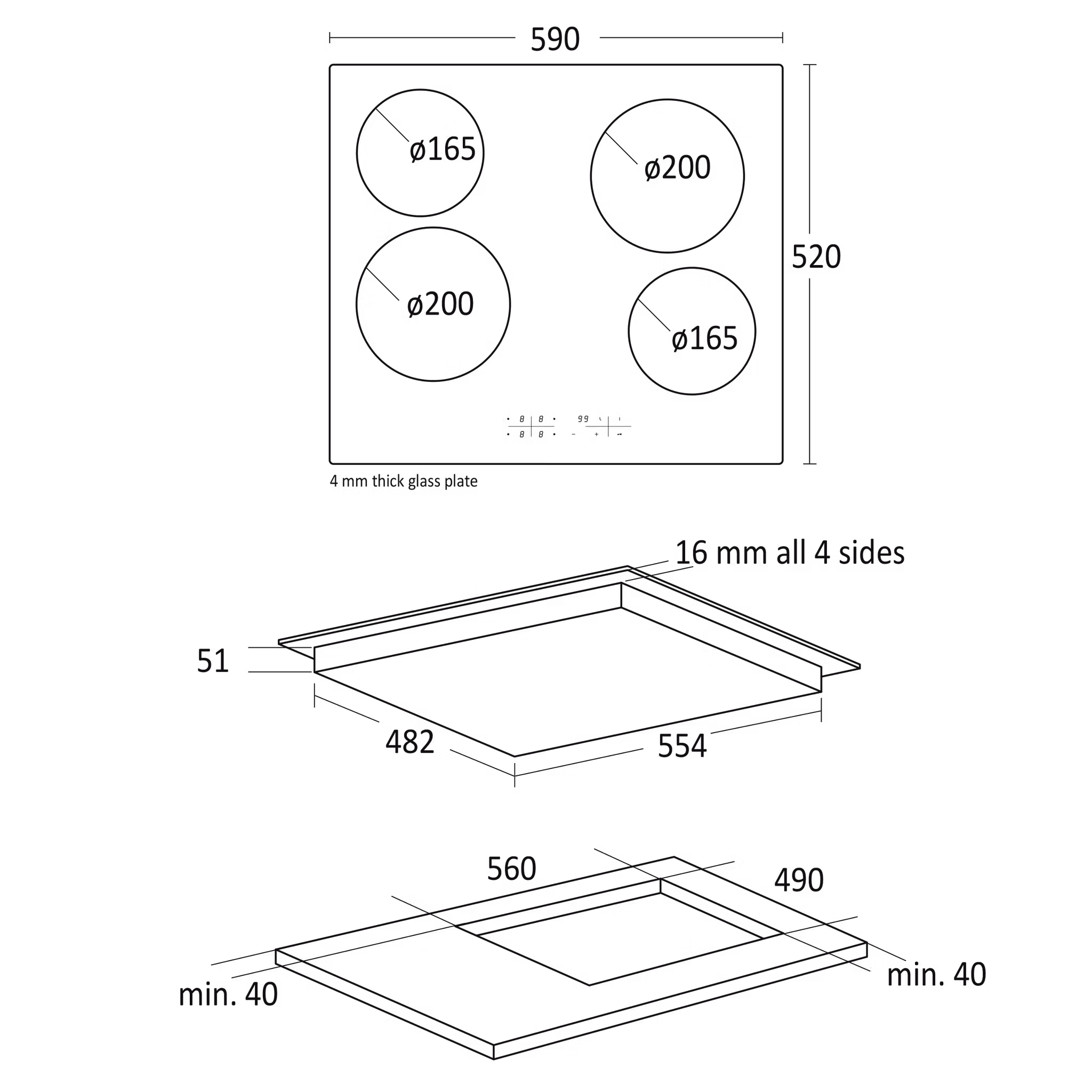 Scandomestic keramisk koketopp platetopp 60cm