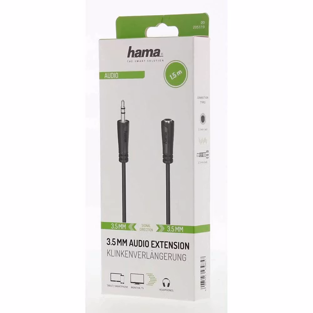 HAMA Lydkabel 3,5mm(M) - 3,5mm(F) Forlengelse 1.5m