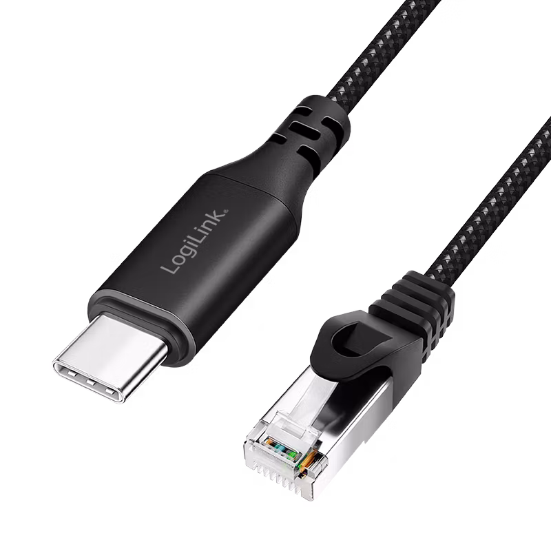 USB 3.2 Type-C Nettverkskabel, C/M til RJ45/M, 1 Gbps, aktiv, svart/grå, 1m
