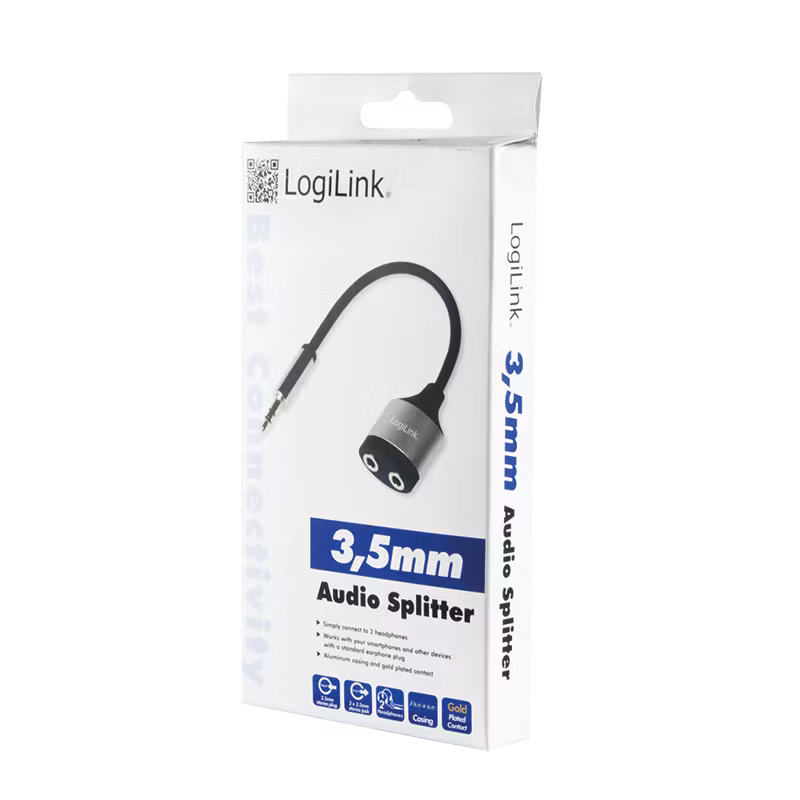 Aux splitter 3.5mm 3-Pin/M til 2x 3.5 mm/F, metall 0.18 m