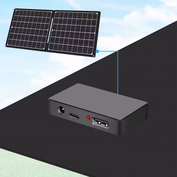 Sammenleggbart solcellepanel med powerbank-modul 30 W, IP65, USB-A, USB-C, DC5521