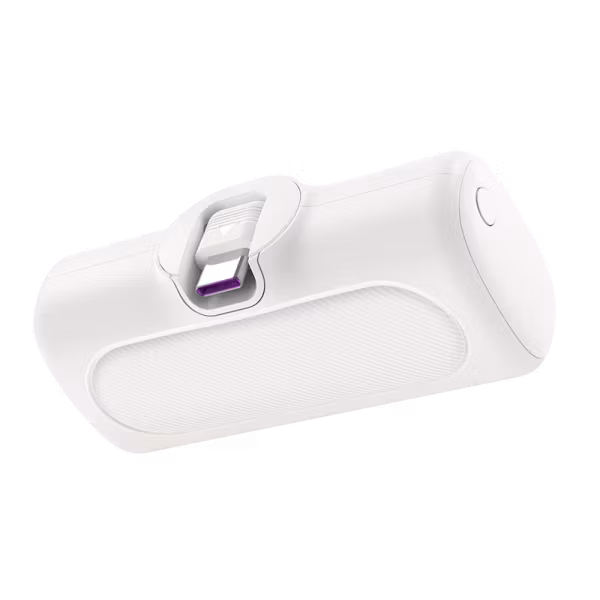 Kompakt powerbank 5 000 mAh, 2x USB-C, hurtiglading, hvit
