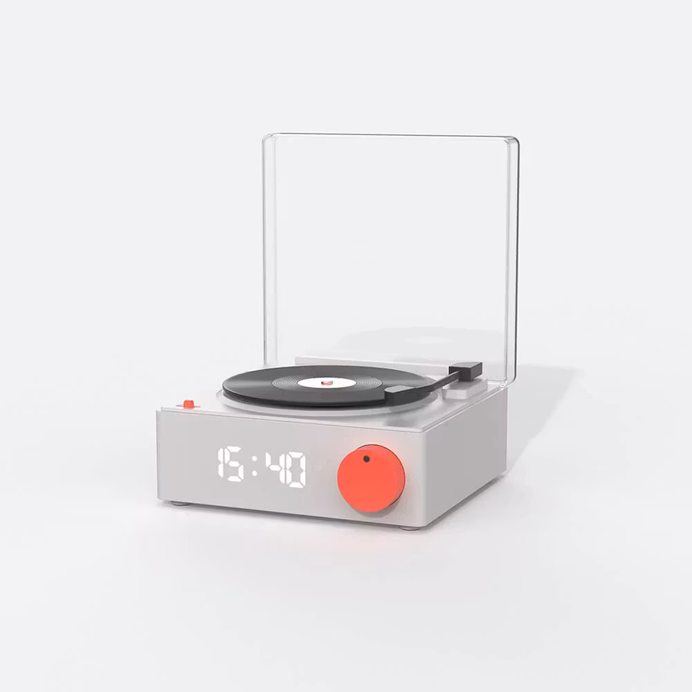 Høyttalervekkerklokke Vinyl Retro Grå