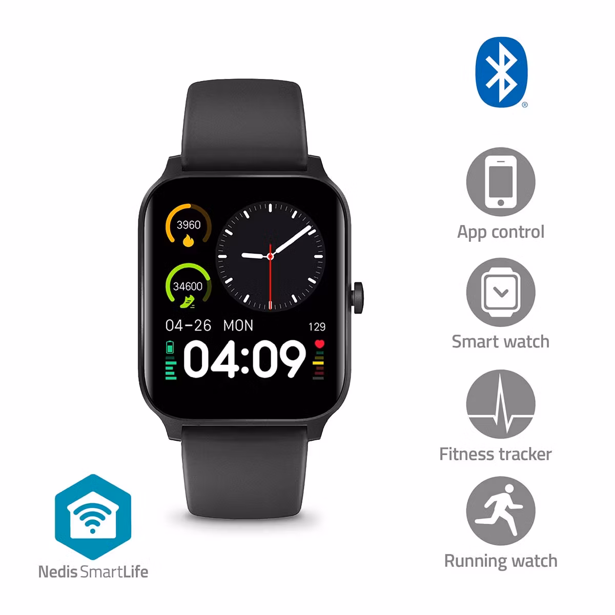 SmartLife-klokke 1.69 " | LCD | IP68 | Maksimal driftstid: 240 timer | Android™ / IOS | Sort