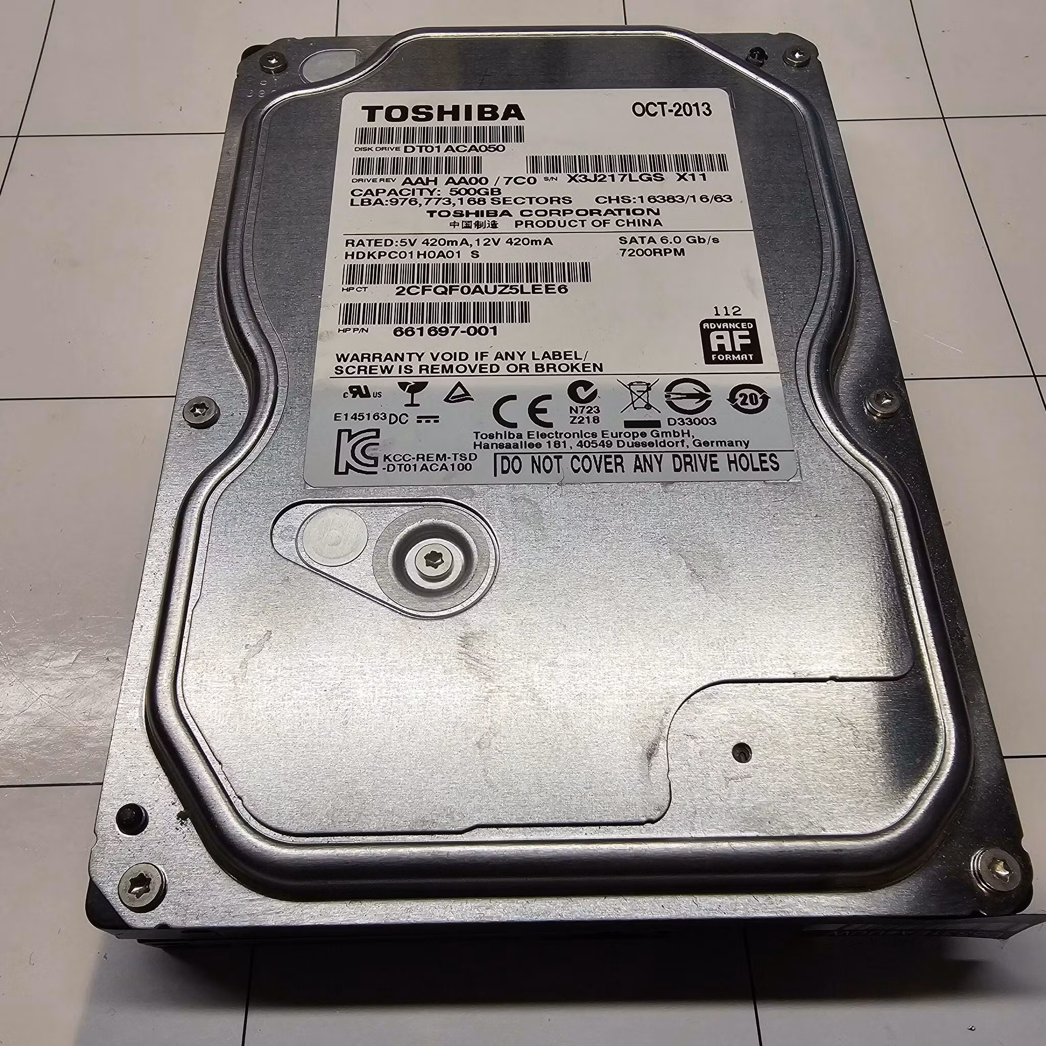 TOSHIBA 500GB 3.5" SATA HDD DT01AC050