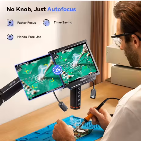 TOMLOV TM4K-AF Digitalt mikroskop for elektronikk med autofokus og arm (4K, 8" LCD skjerm, HDMI)