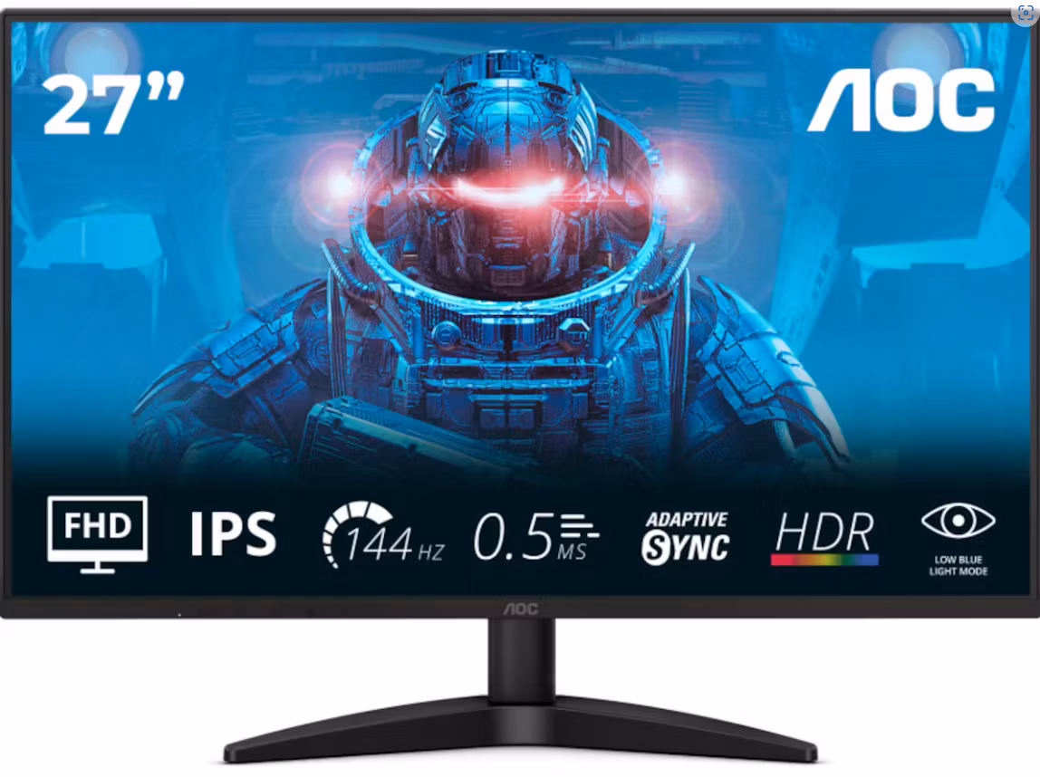 AOC 27" skjerm 27B36X 1920x1080 IPS, 144hz, 0,5ms, 1500:1, HDR10, HDMI/DP