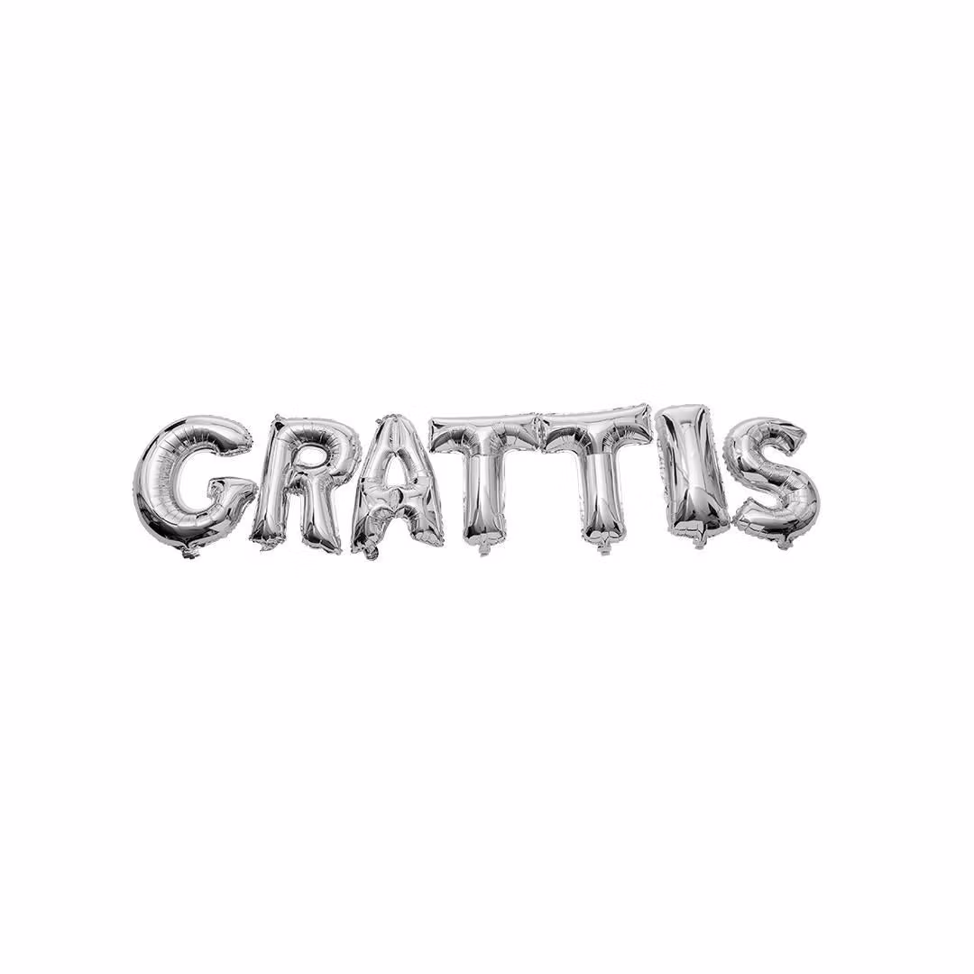 Ballong - 40cm "Grattis" (sølv)