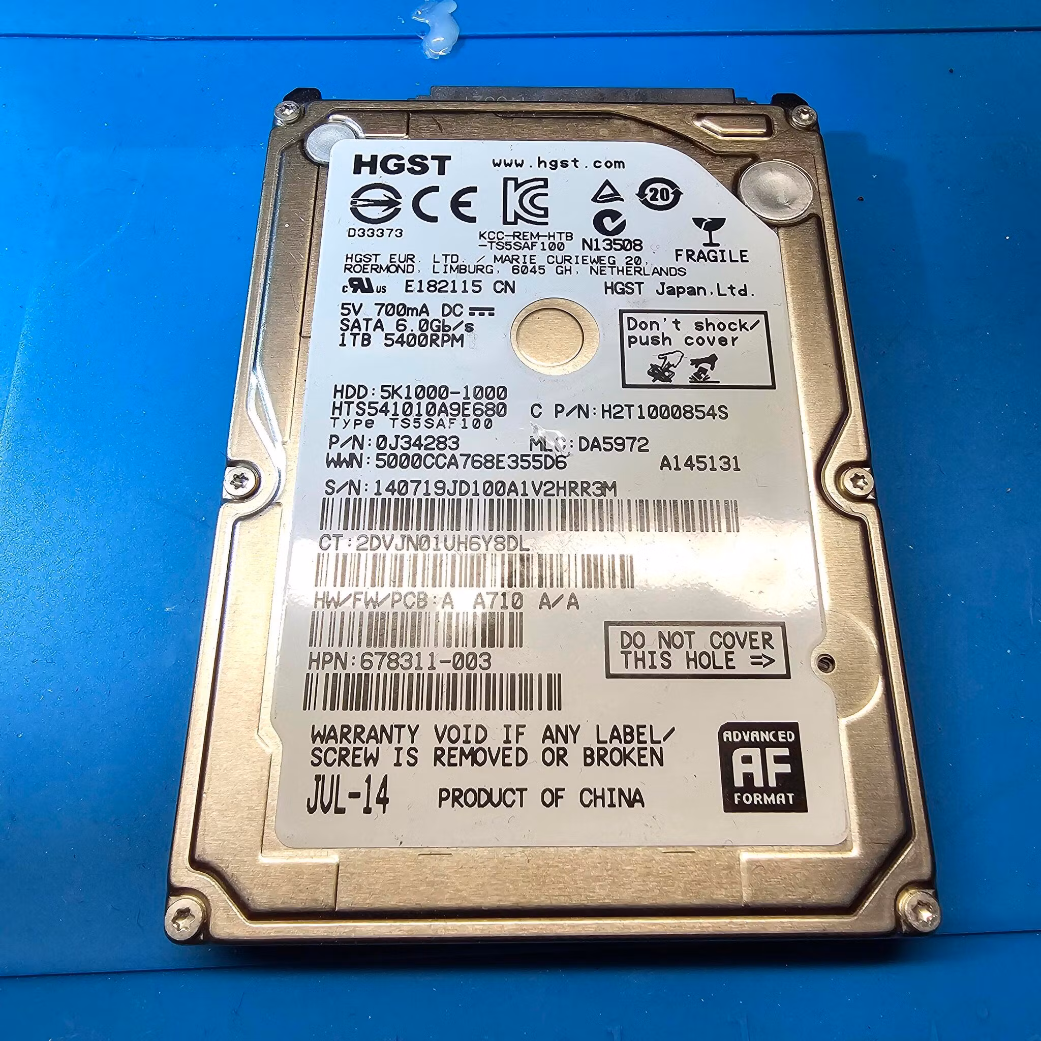 Defekt donordisk for reparasjoner - HGST 1TB SATA 7200rpm