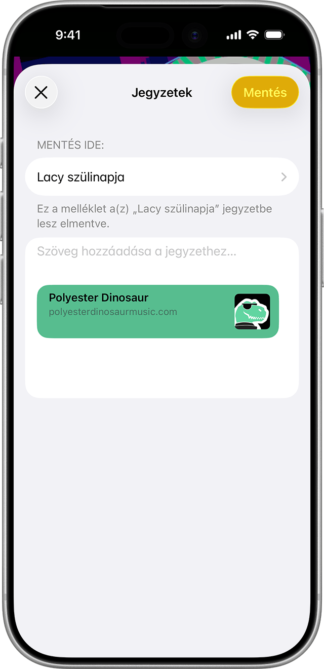 Amikor mellékletet ad hozzá egy jegyzethez az iOS 18 vagy újabb rendszerben, kiválaszthatja, hogy melyik jegyzethez szeretné hozzáadni a mellékletet.