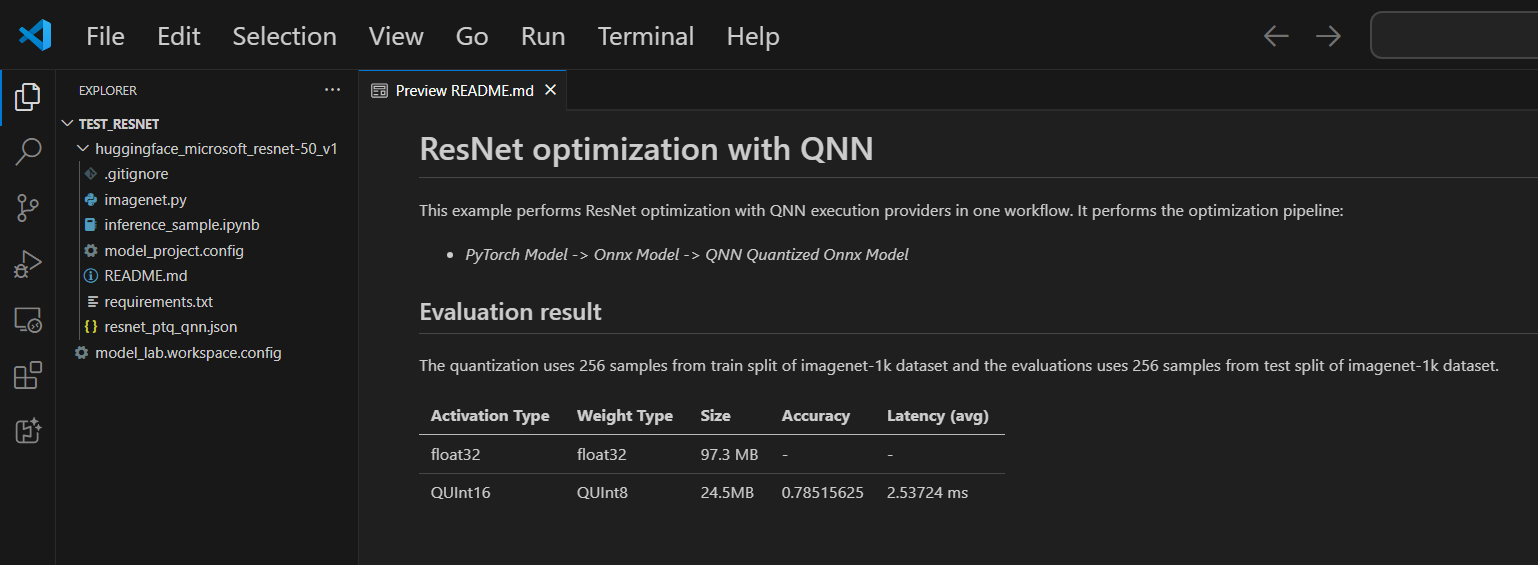 Screenshot that shows model readme.
