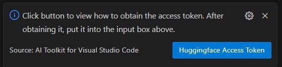 Screenshot that shows input token step 1: start to get Hugging Face Access Token.