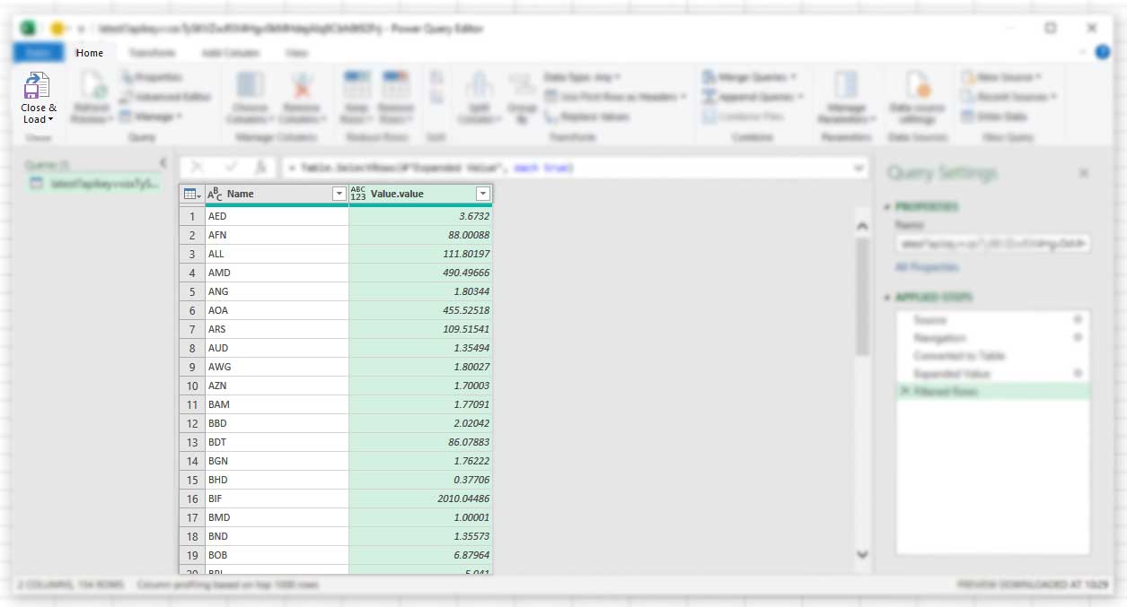 Step 4: Closing and Loading currency data in Ecel