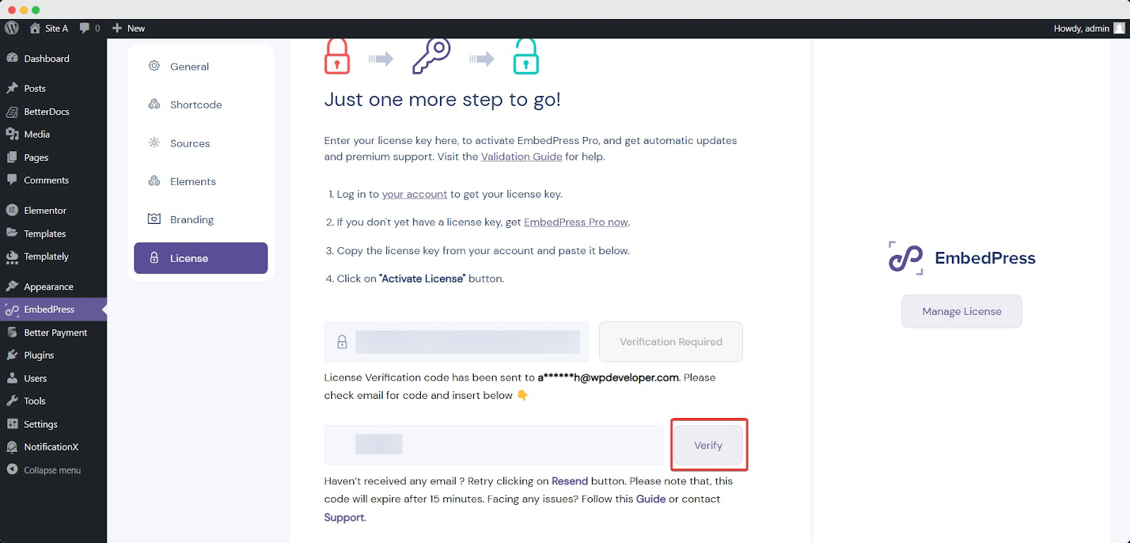 HOW TO VERIFY & AUTHENTICATE YOUR EMBEDPRESS PRO LICENSE KEY? 1 Verify PRO license
