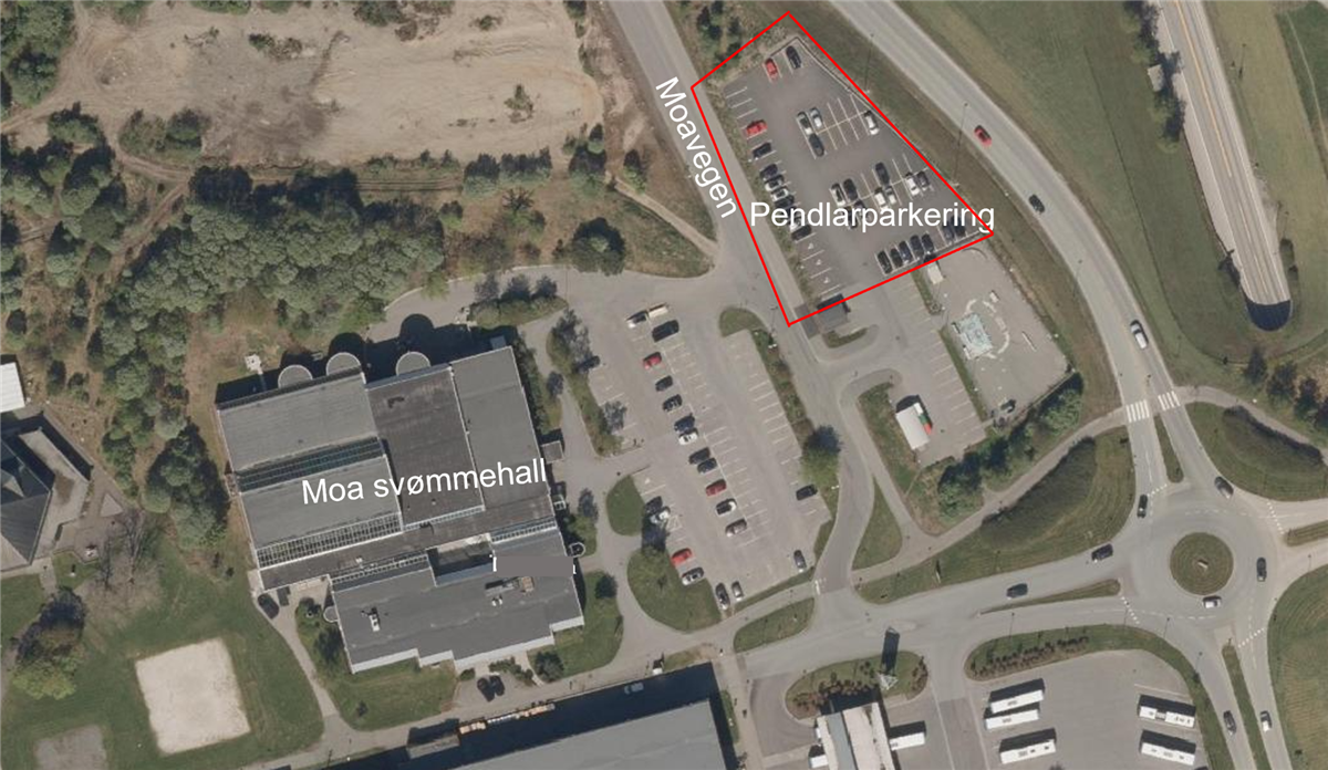 Bilde som viser område for innfartsparkering på Moa - Klikk for stort bilete