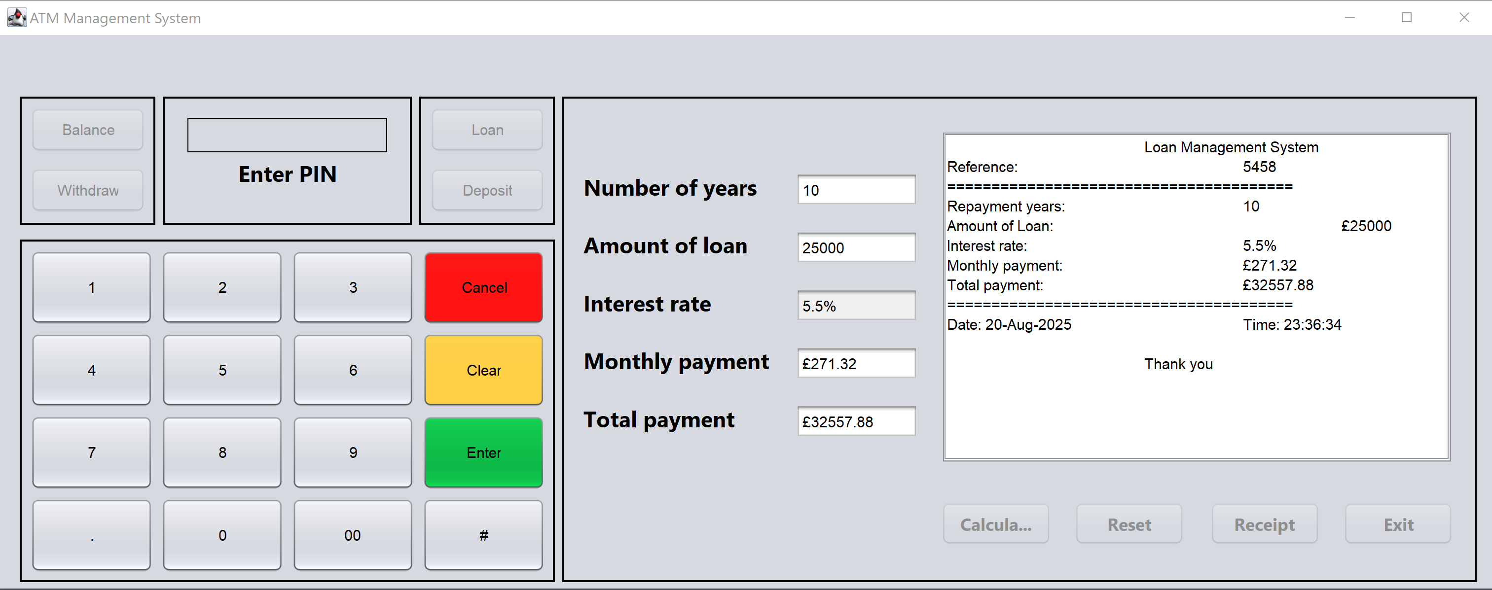 ATM Management System Interface