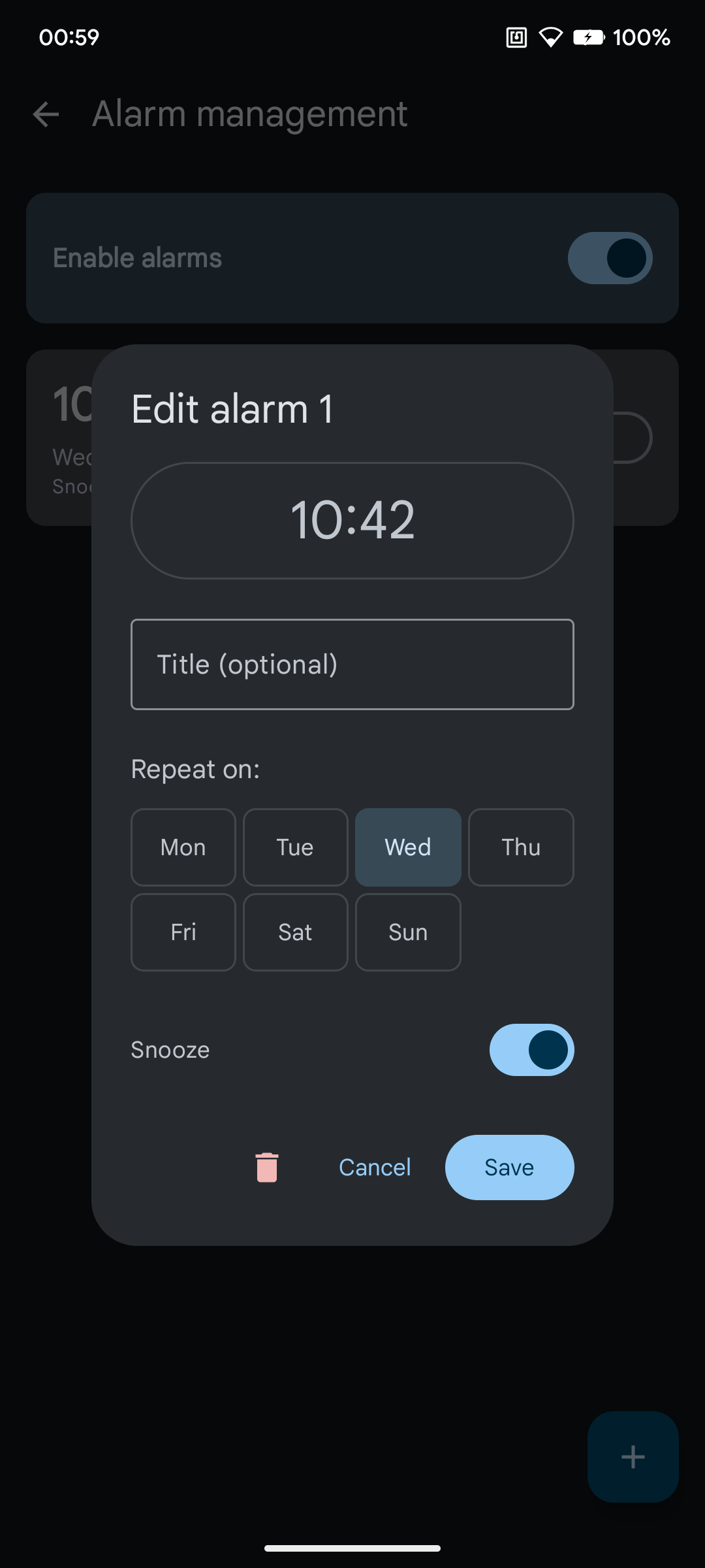 Alarm settings screenshot