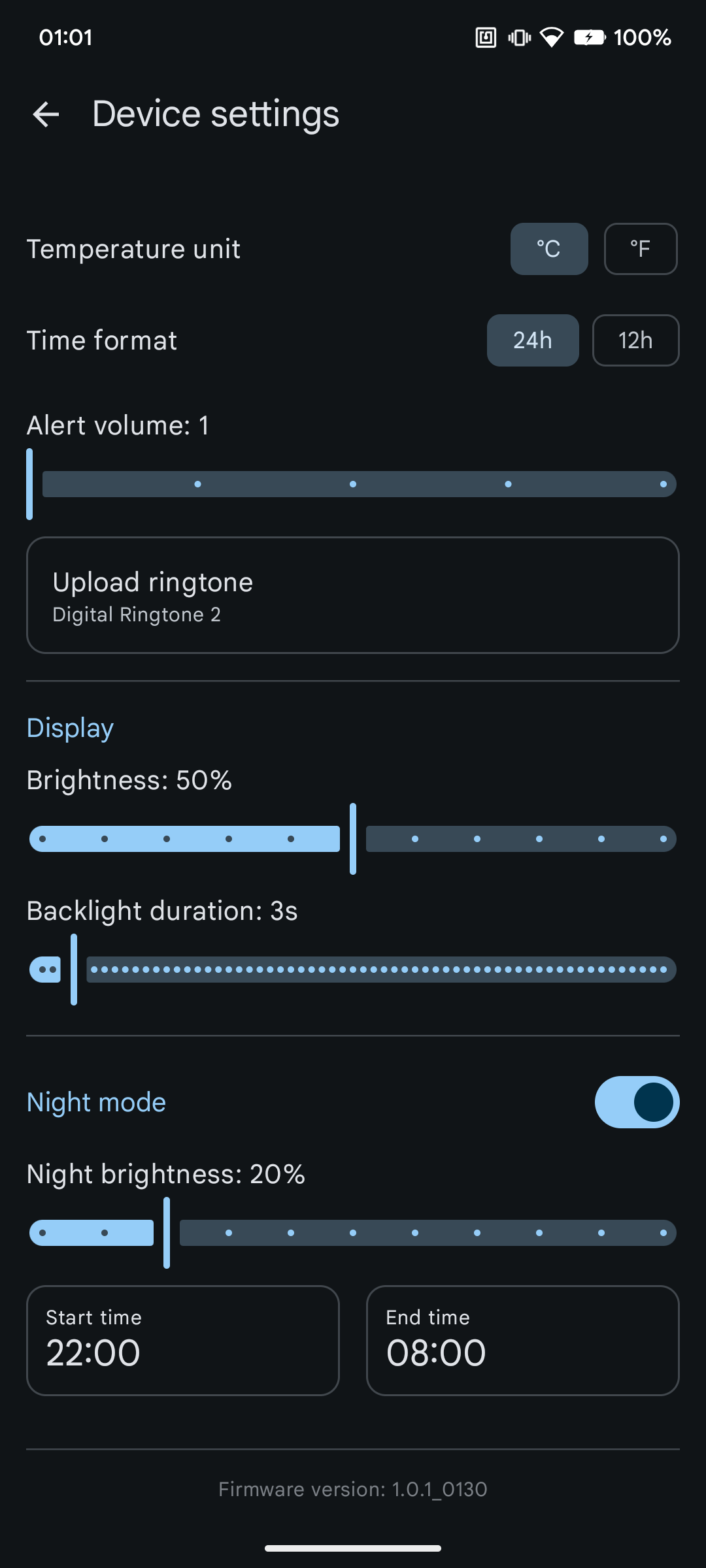 Device settings screenshot continued