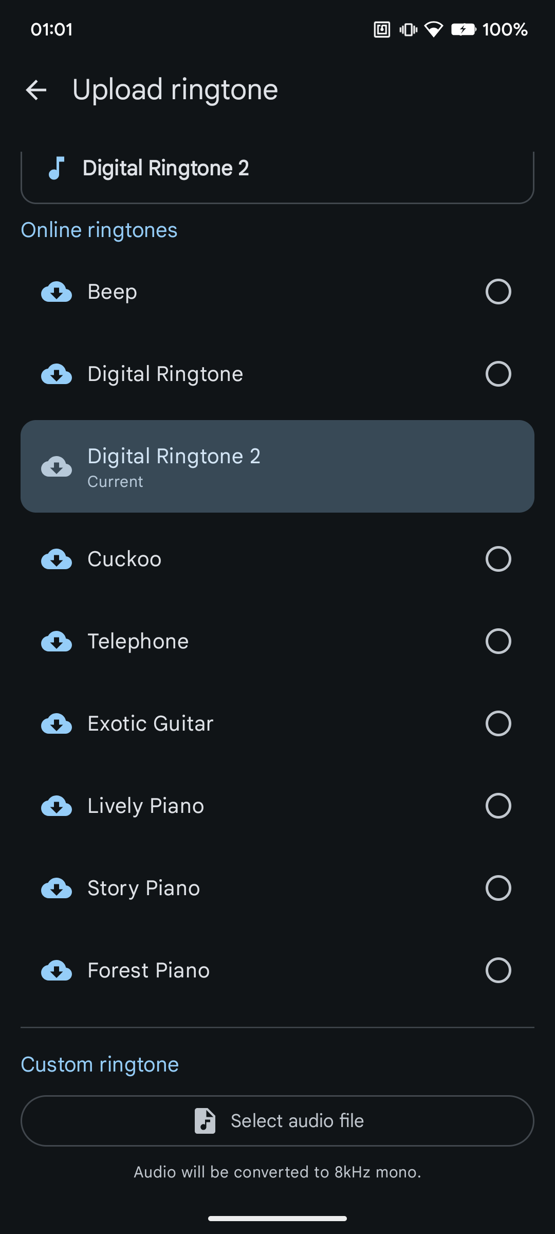 Ringtone page screenshot