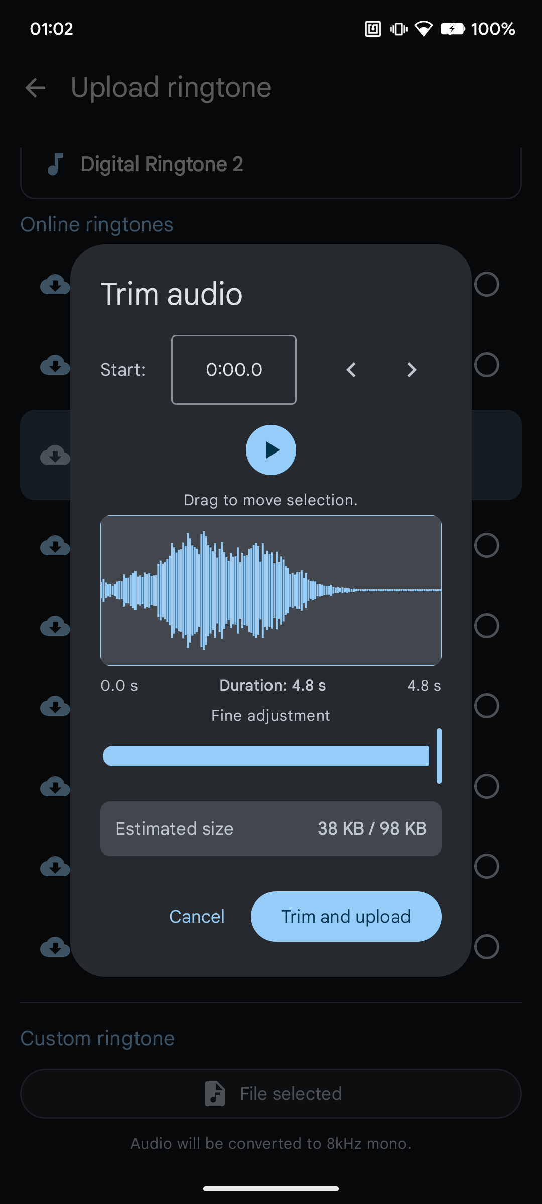 Trimming audio screenshot