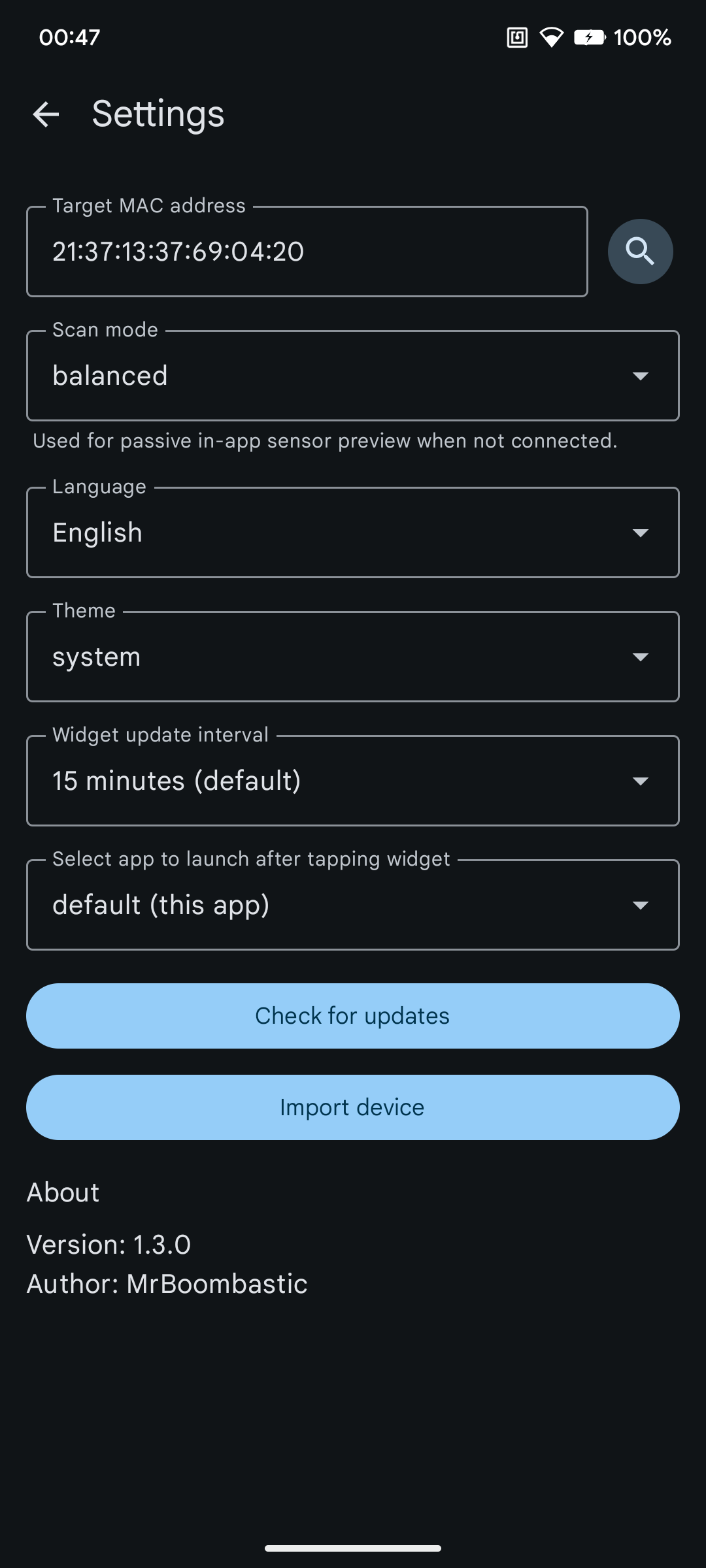 Settings screenshot