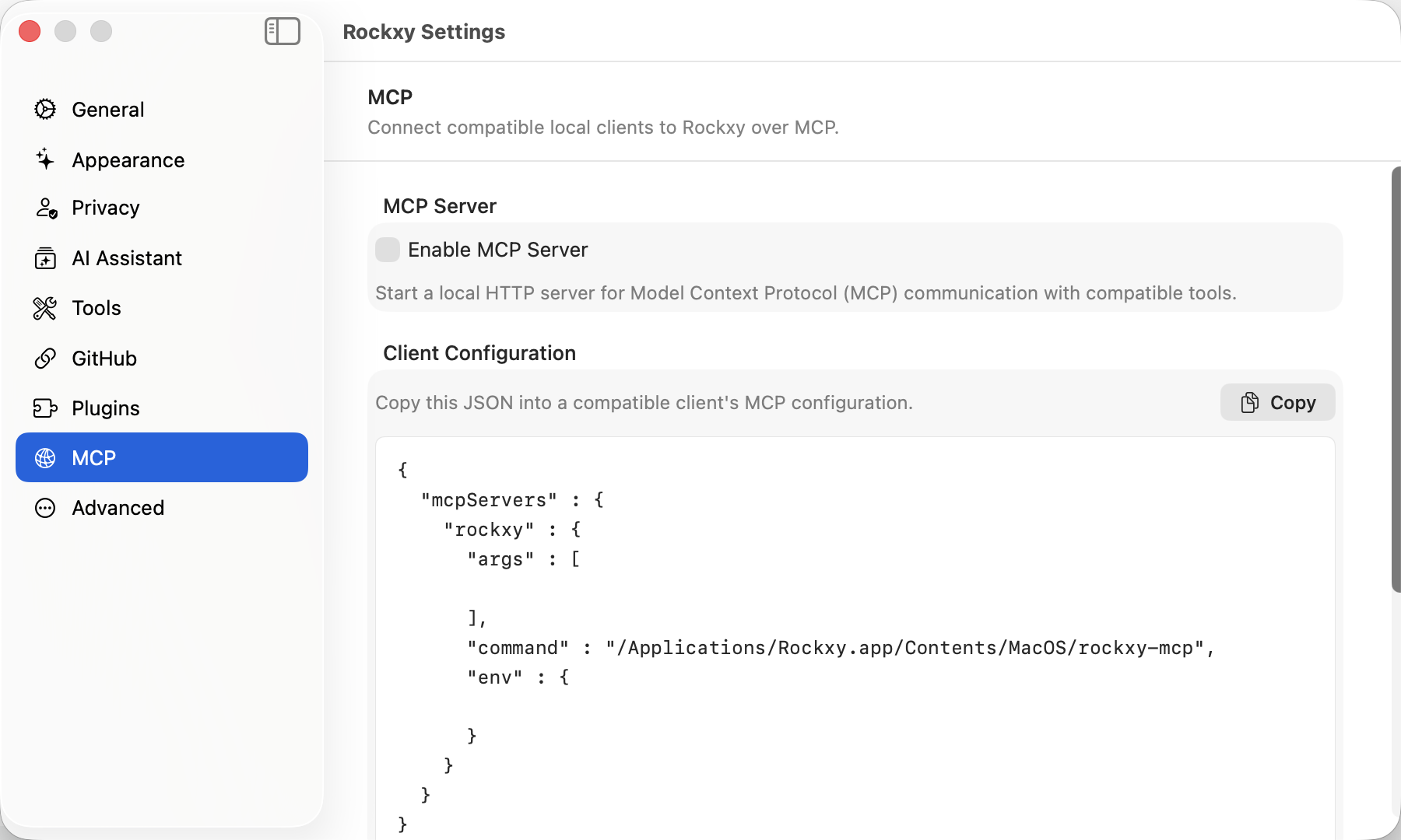 Rockxy local MCP server exposing captured traffic to Claude Desktop and Cursor