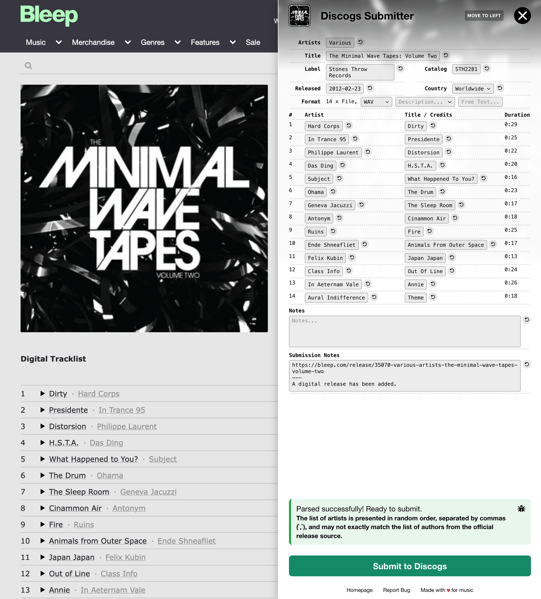 Discogs Submitter - Bleep