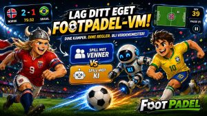 fotballspillere og robot på en fotballbane