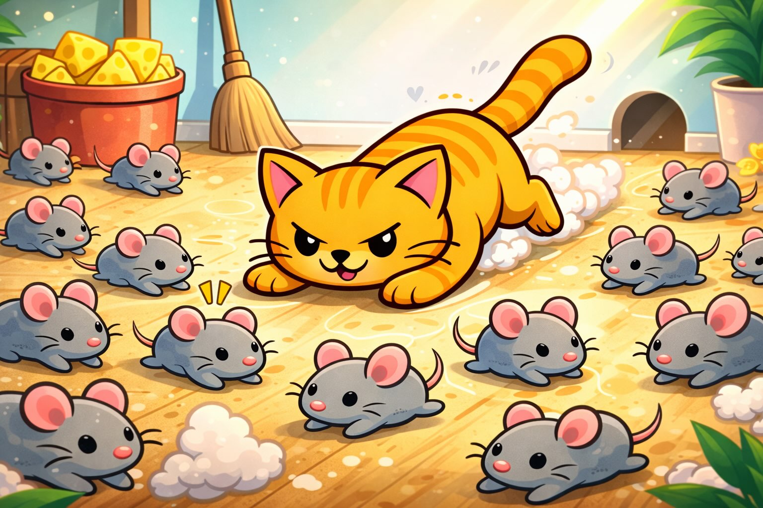 Katt jager mange mus