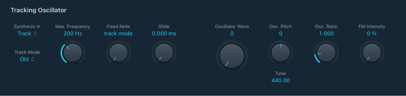 Figure. Paramètres de l’oscillateur de suivi de l’EVOC 20 TrackOscillator.