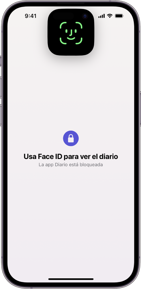 Pantalla que te solicita que uses Face ID para desbloquear tu diario.