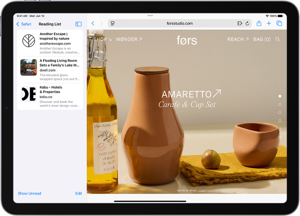 In Safari, the Reading List is open in the sidebar on the left side and displays a list of websites saved to the Reading List.