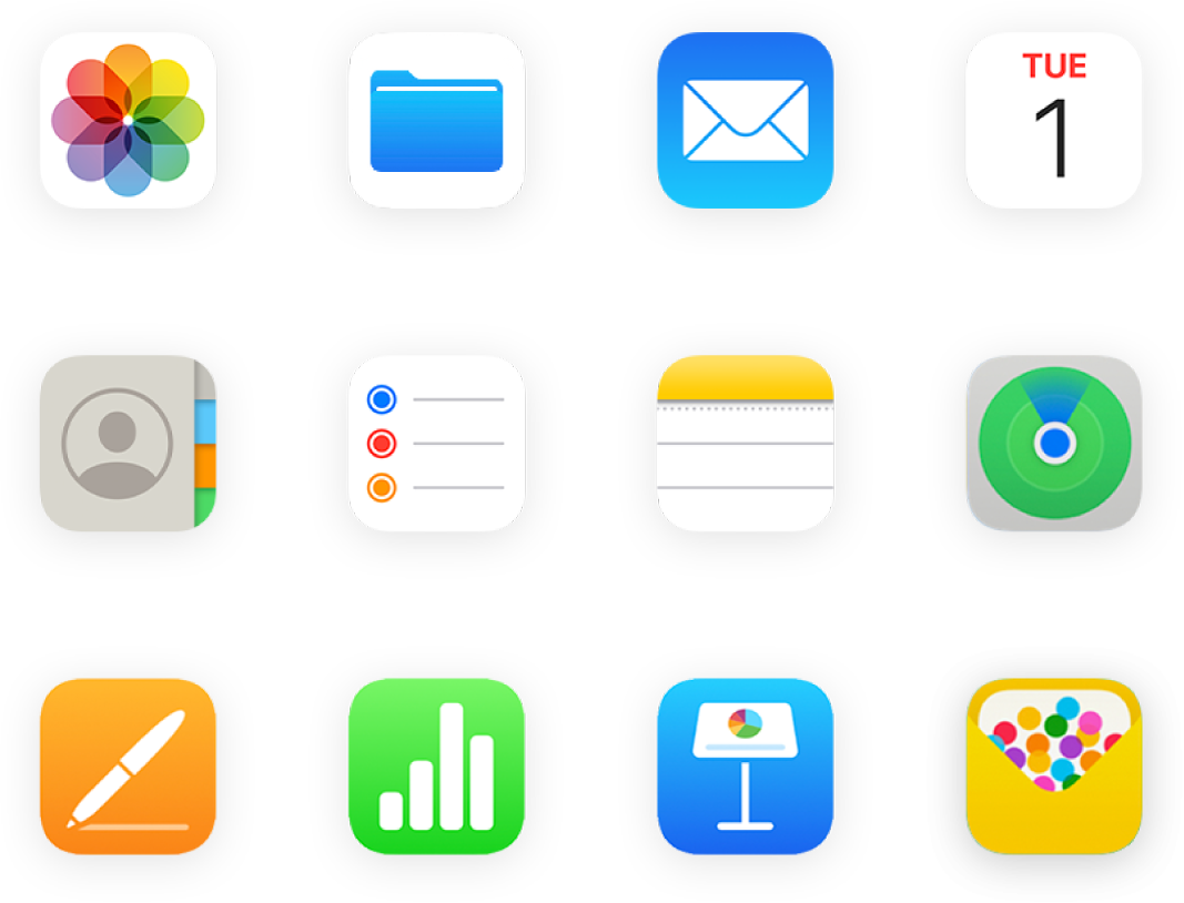 A grid of app icons including Photos, iCloud Drive, Mail and more.