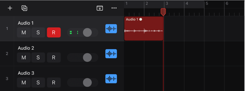 Abbildung. Aufnehmen von Audio auf einer Audiospur.