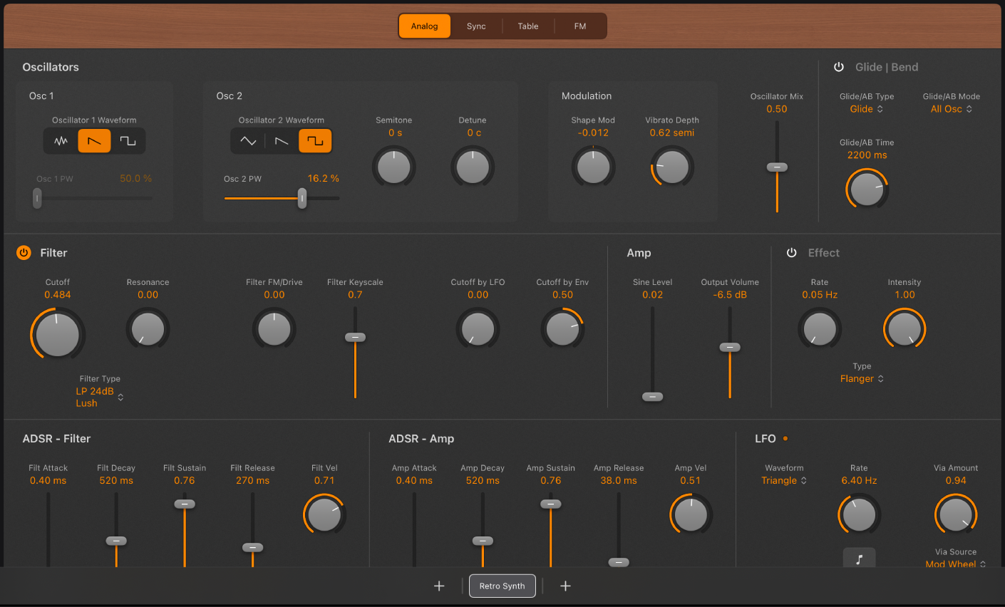 图。Retro Synth Analog 振荡器参数。