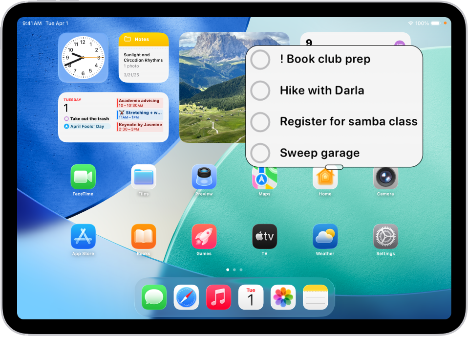 iPad, който показва Начален екран с прозорец, който приближава върху част от екрана.