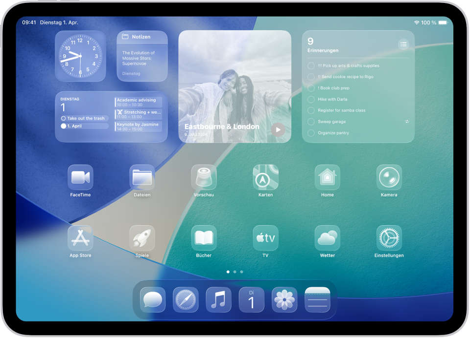 Der Home-Bildschirm des iPad mit klaren App-Symbolen.