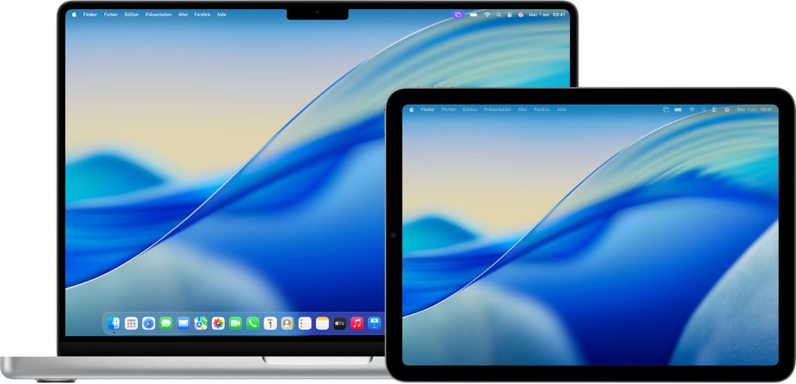 L’écran d’un Mac à côté de l’écran d’un iPad. Les deux écrans affichent la fenêtre d’une app d’édition de photos.