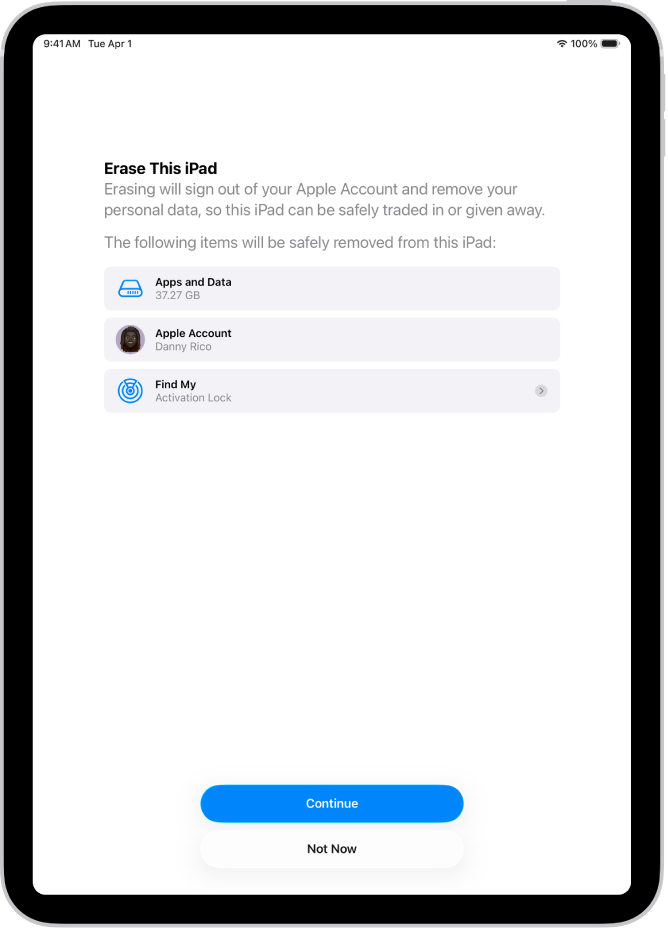 „Ištrinti šį „iPad“ ekranas