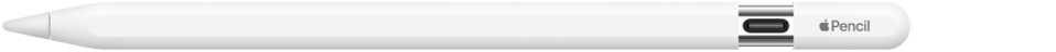 Apple Pencil med änden isärförd så att USB-C-kontakten visas.